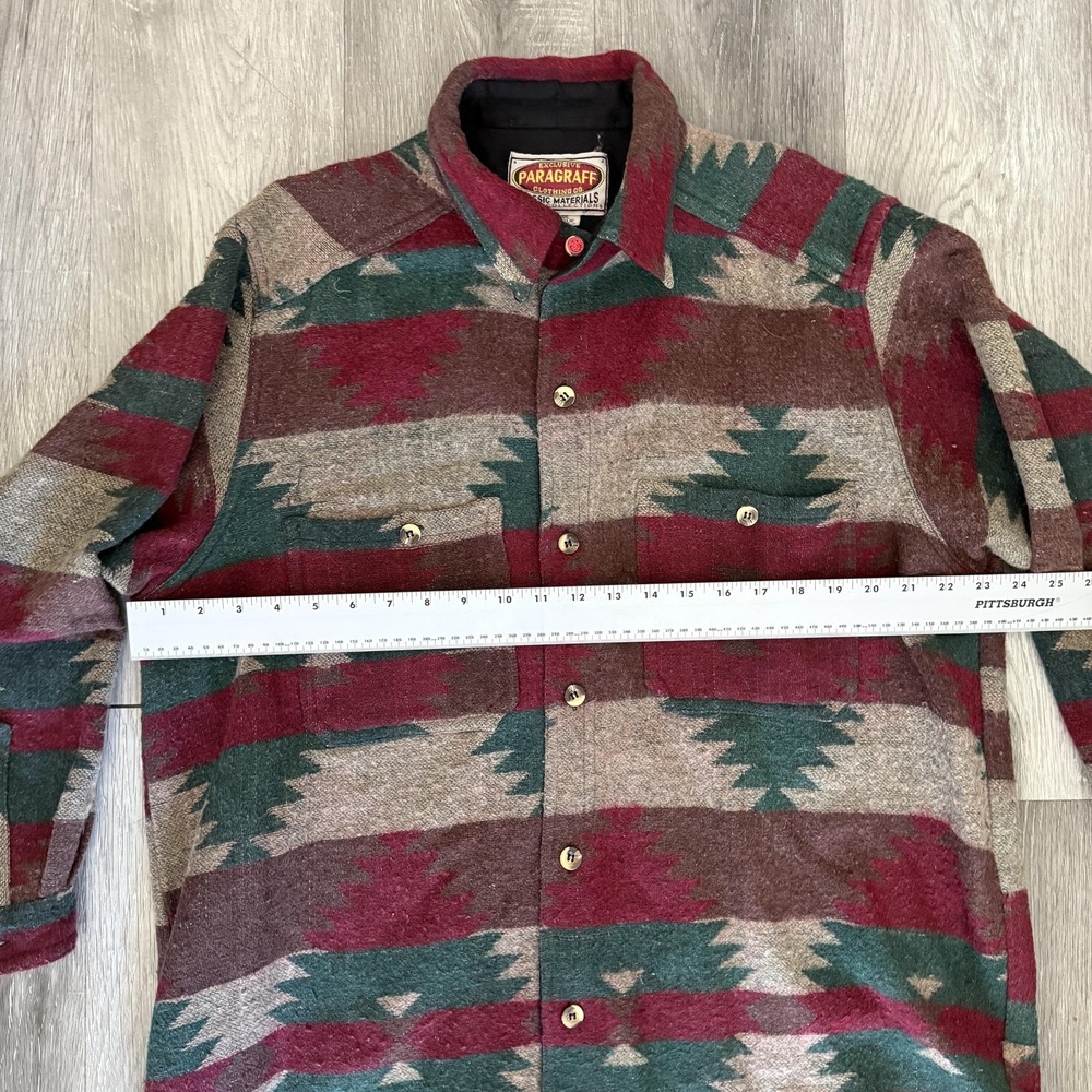 Vintage Paragraff Shirt Mens Small Aztec Southwest Wool Blend Button Up 90s - Picture 4 of 13